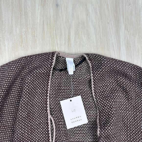 NWT LC Lauren Conrad Poncho Sweater Shrug Colorblock Boho Pom Pom Tie Front OS - Picture 3 of 12